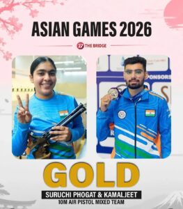 सिगरा के साई सेंटर के शूटर कमलजीत ने एशियन गेम्स में जीता स्वर्ण10 मीटर एयर पिस्टल मिक्स टीम स्पर्धा में सुरुचि फोगाट के साथ भारत को दिलाया गोल्ड मेडल